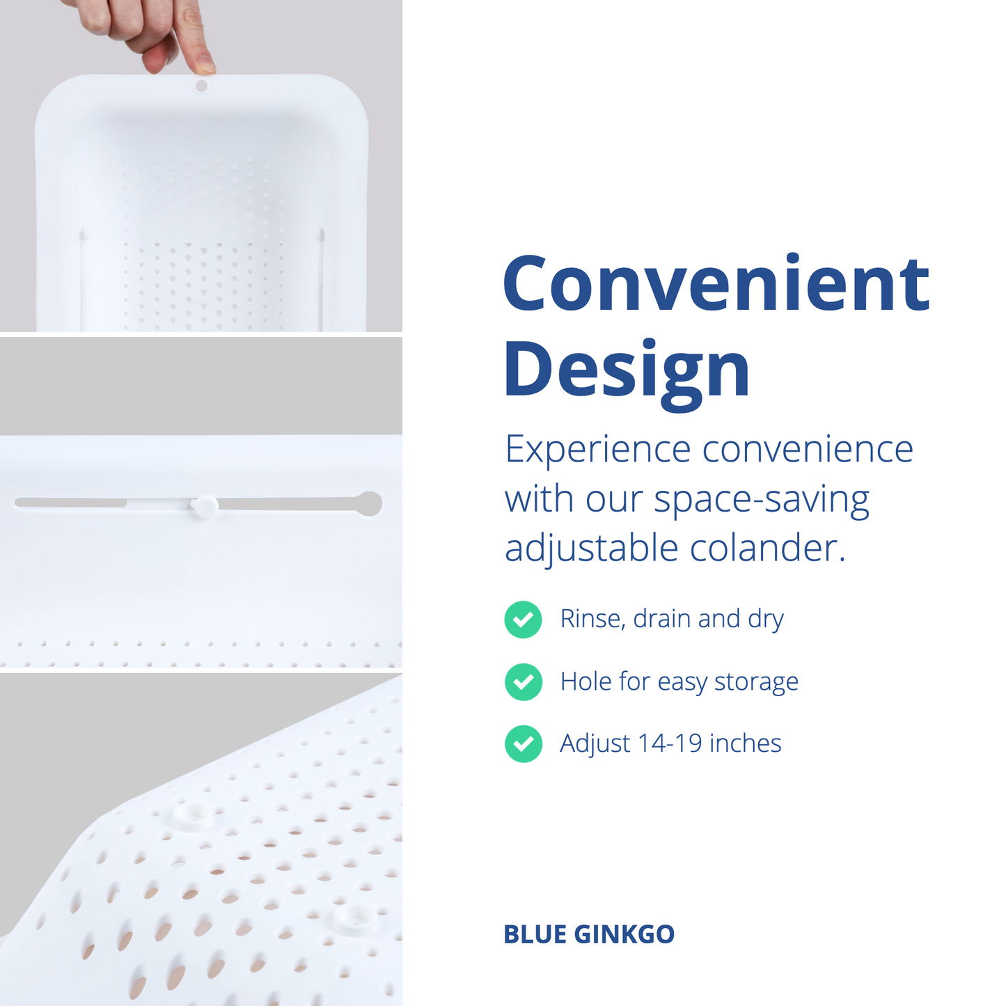 Expandable White Over the Sink Colander