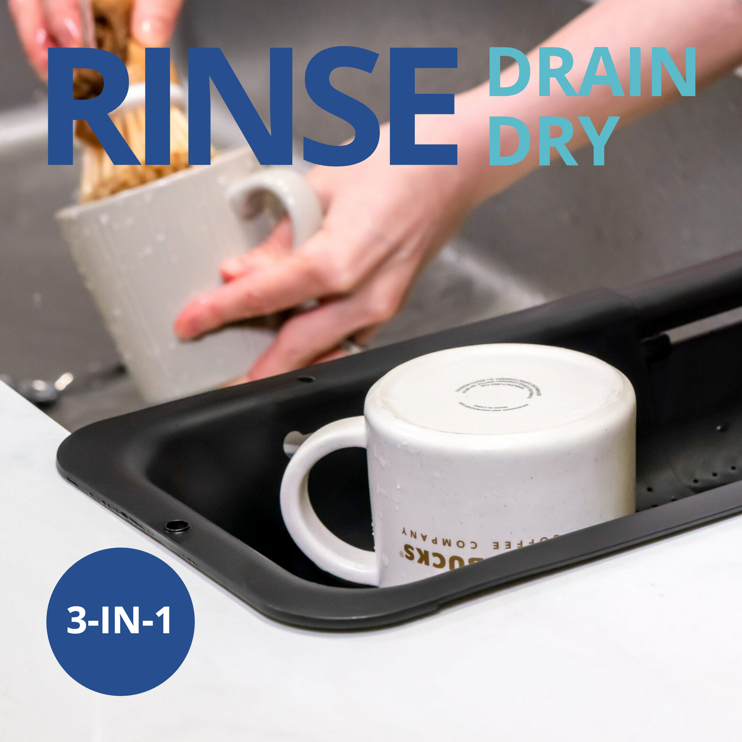 Expandable Black Over the Sink Colander