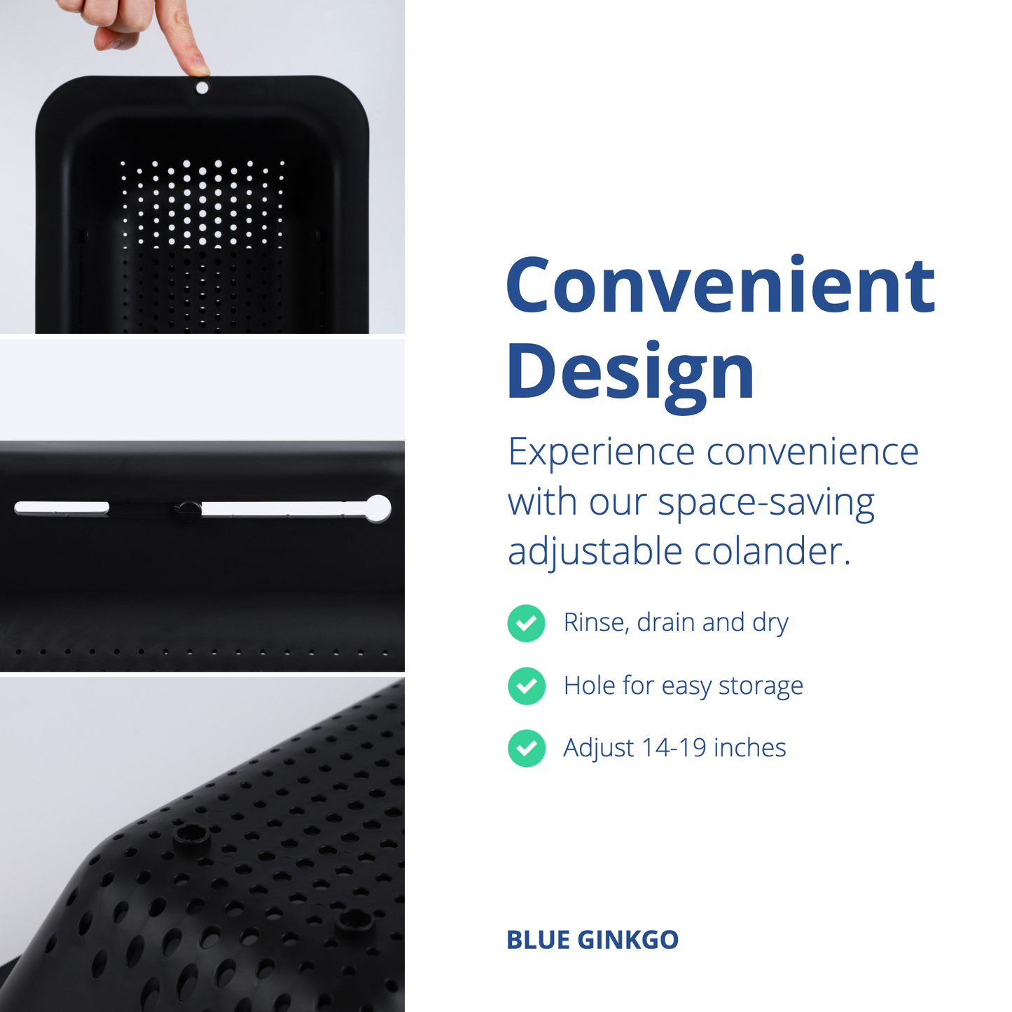 Expandable Black Over the Sink Colander