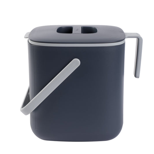A 2.6L dark gray food waste bin with a closed lid and handle.