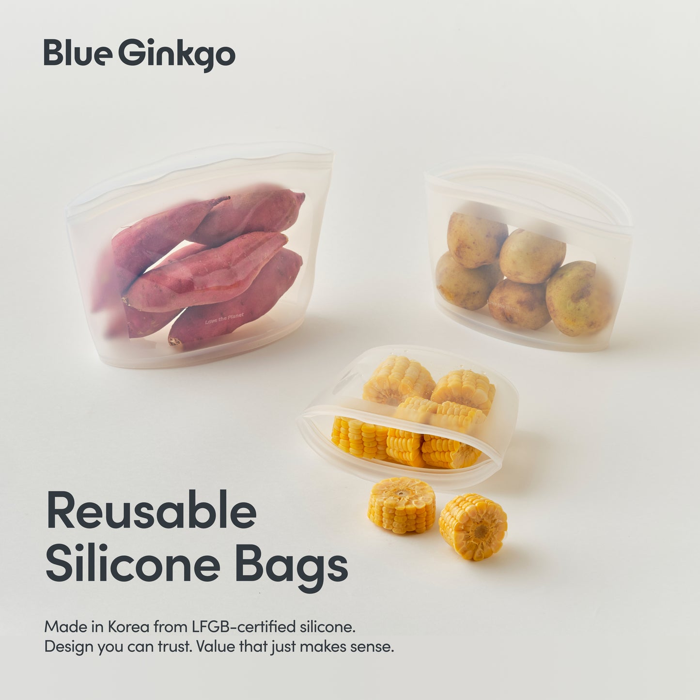 Clear Reusable Silicone Storage Bags 3-Pack