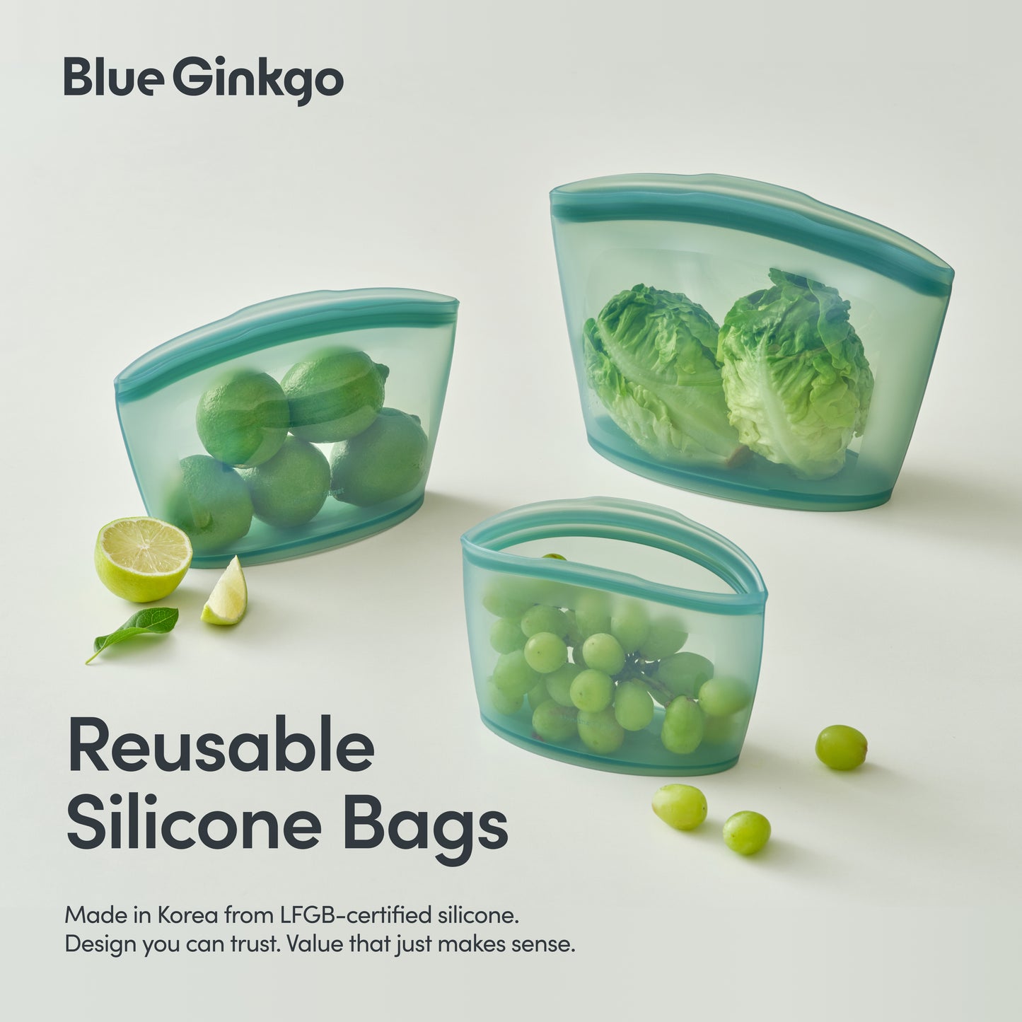 Forest Green Reusable Silicone Storage Bags 3-Pack