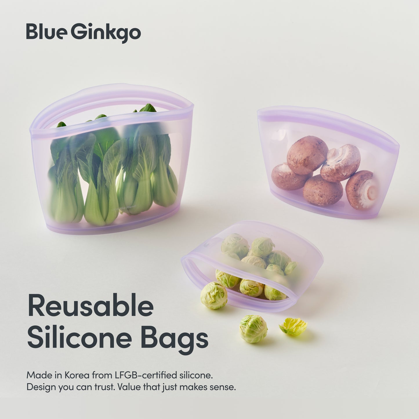 Lavender Reusable Silicone Storage Bags 3-Pack