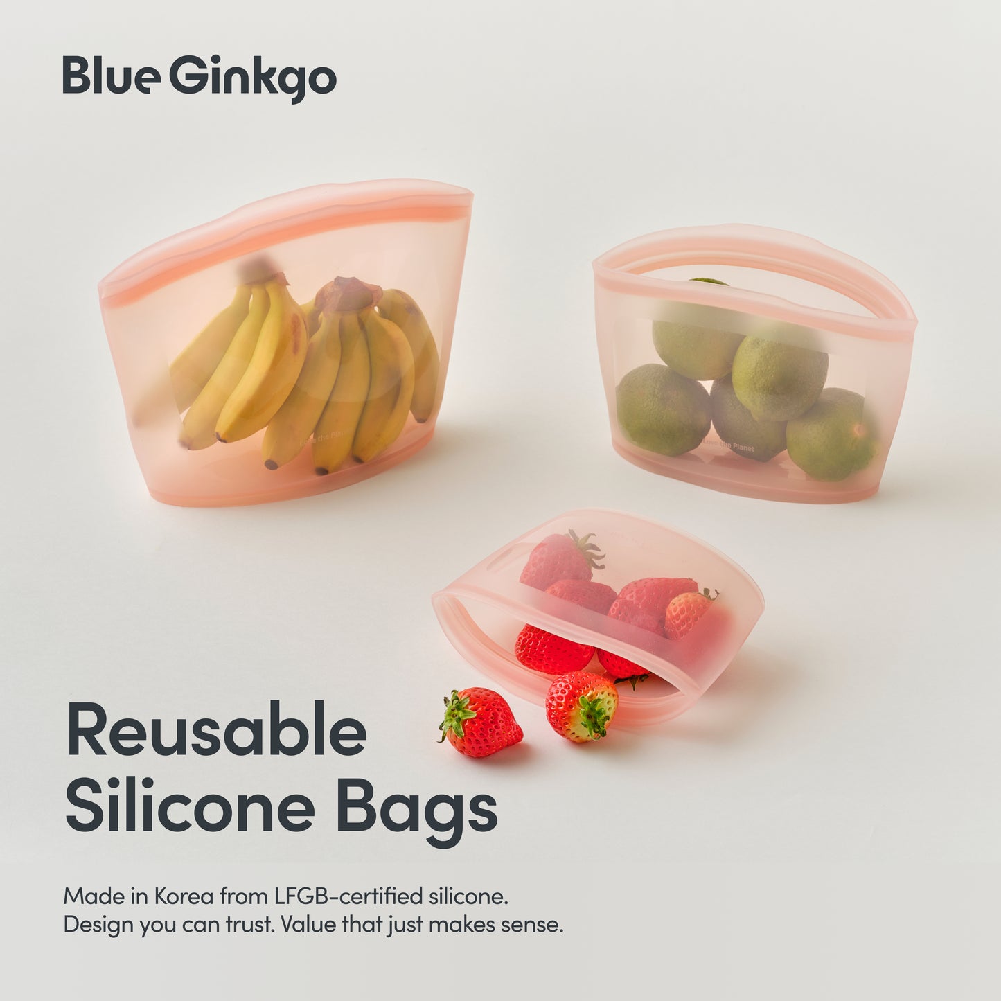 Peach Reusable Silicone Storage Bags 4-Pack