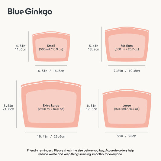 Peach Reusable Silicone Storage Bags 4-Pack