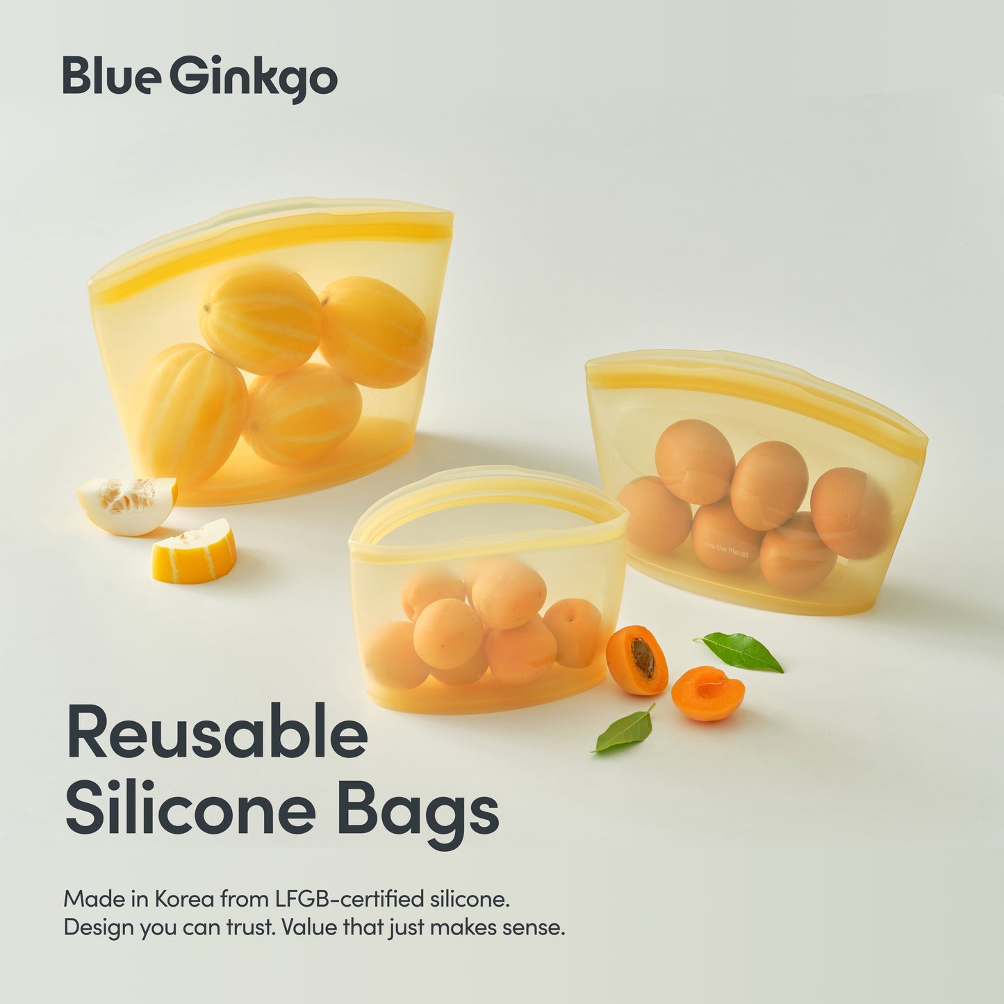 Yellow Reusable Silicone Storage Bags 4-Pack