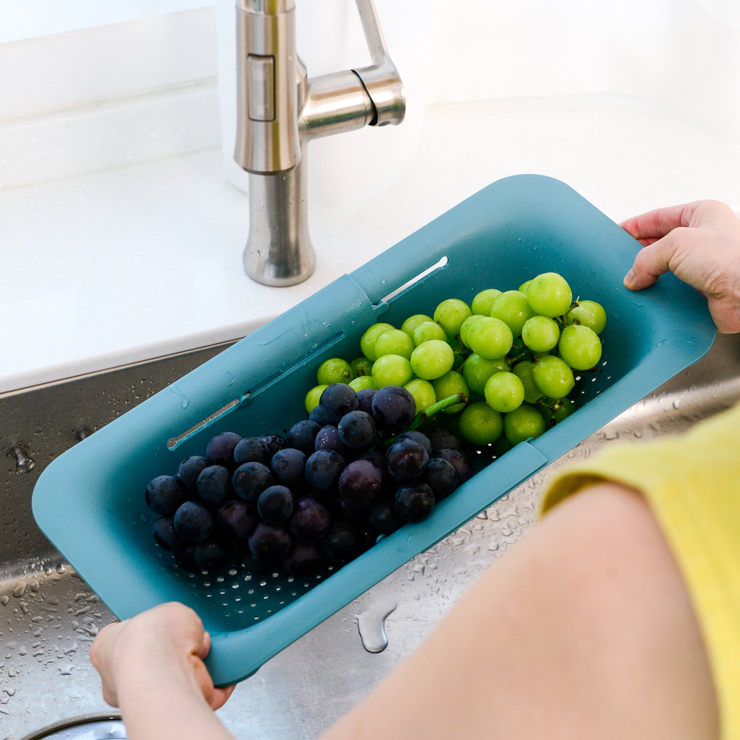 Expandable Teal Over the Sink Colander
