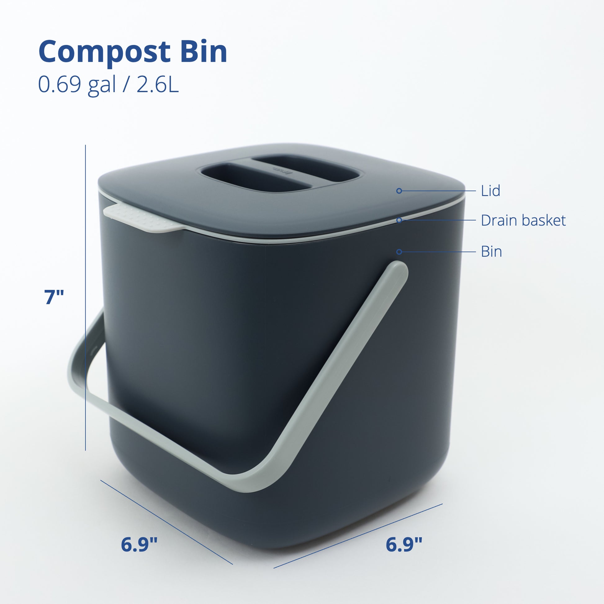 Image showing Food Waste Bin 2.6L product dimensions.