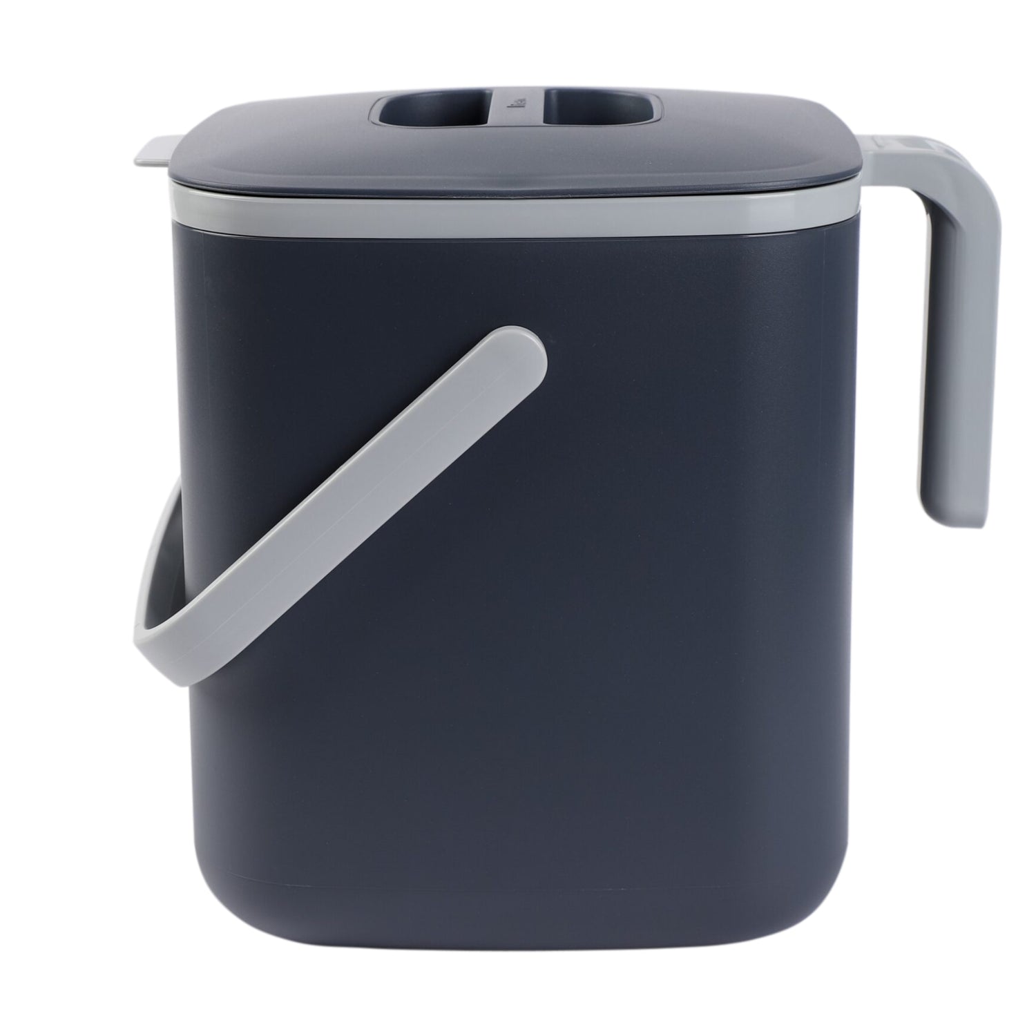 A 5L dark gray food waste bin with a closed lid and handle.