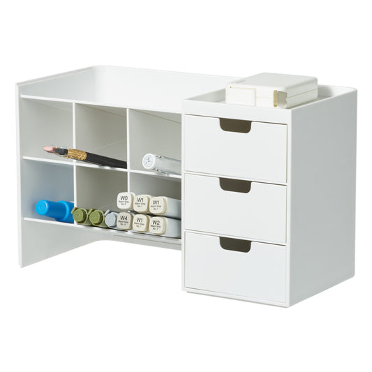 White stackable hive desk organizer with storage compartments and drawers on a white background
