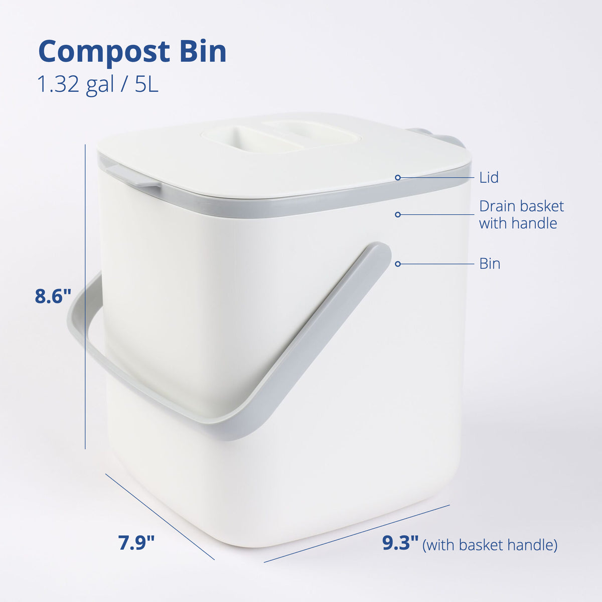 Bidone Per Compost Da Cucina 4 Litri - Con Filtro A Carboni Attivi Anti-Odore, Lavabile In Lavastoviglie, Colore Blu