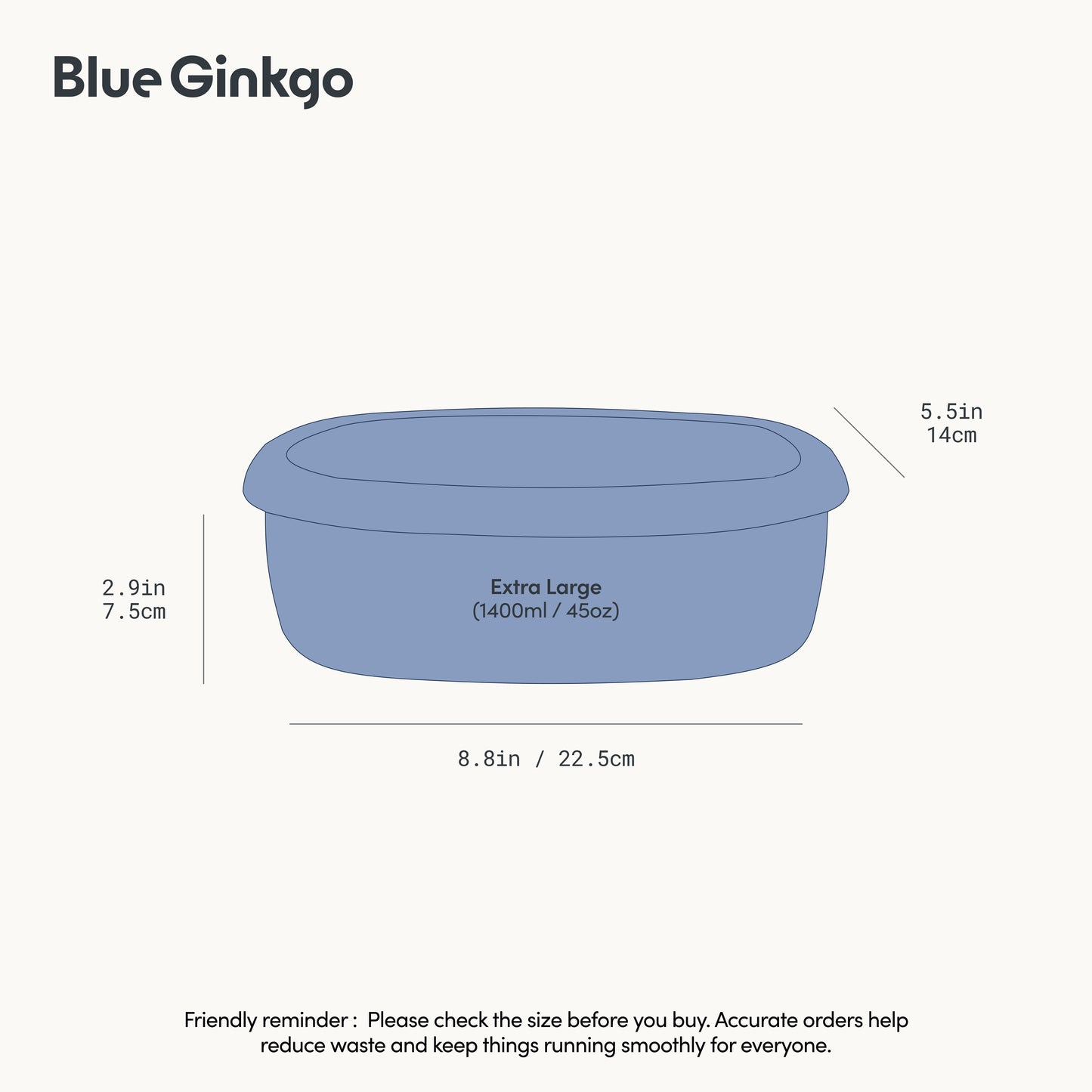 Large silicone container with measurements on a white background
