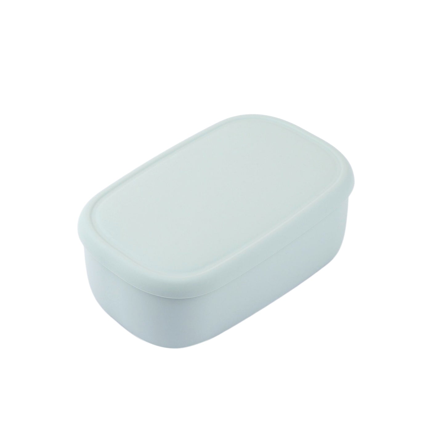 Light green rectangular silicone container with a lid on a white background