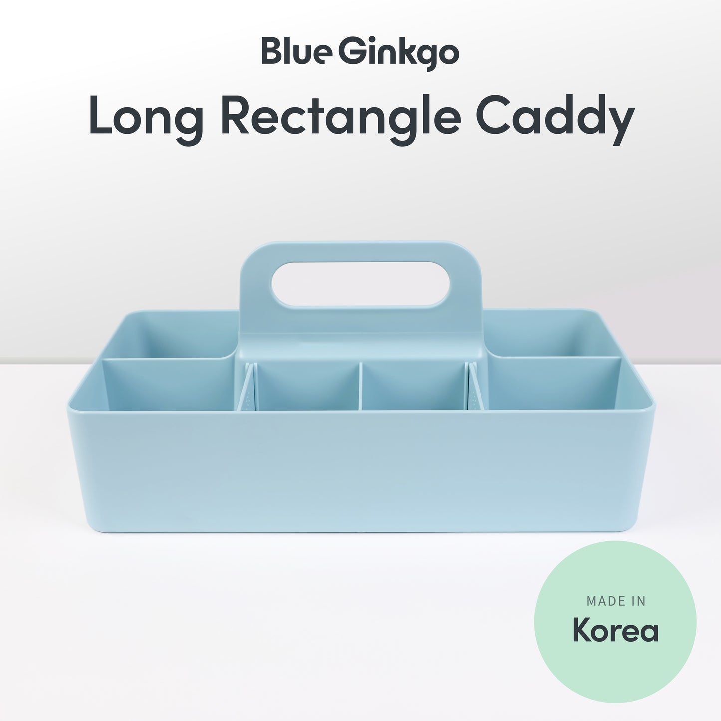 Blue Ginkgo long rectangle caddy on a white background with 'Made in Korea' label.