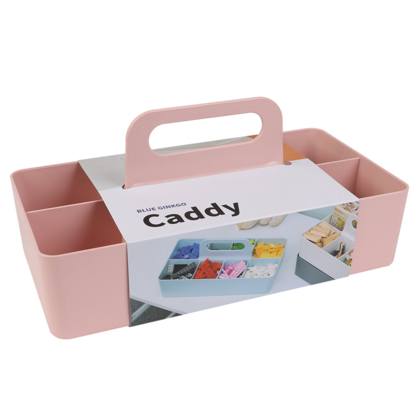 Pink caddy with a handle on a white background