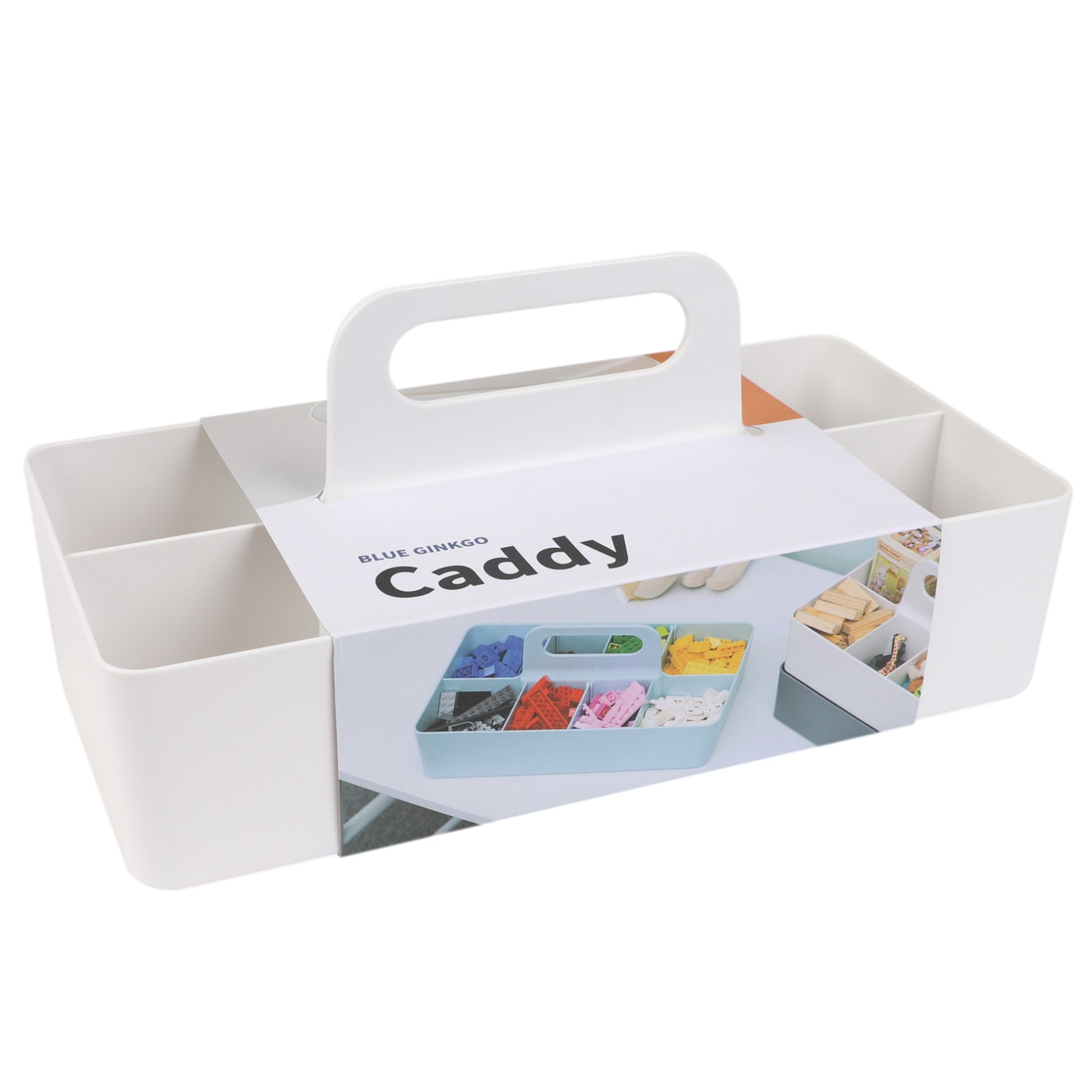 White caddy with a handle on a white background