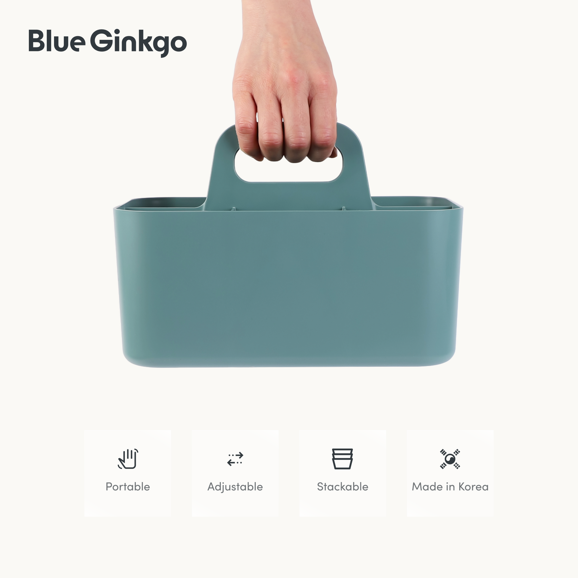 Rectangle caddy held by a hand on a white background