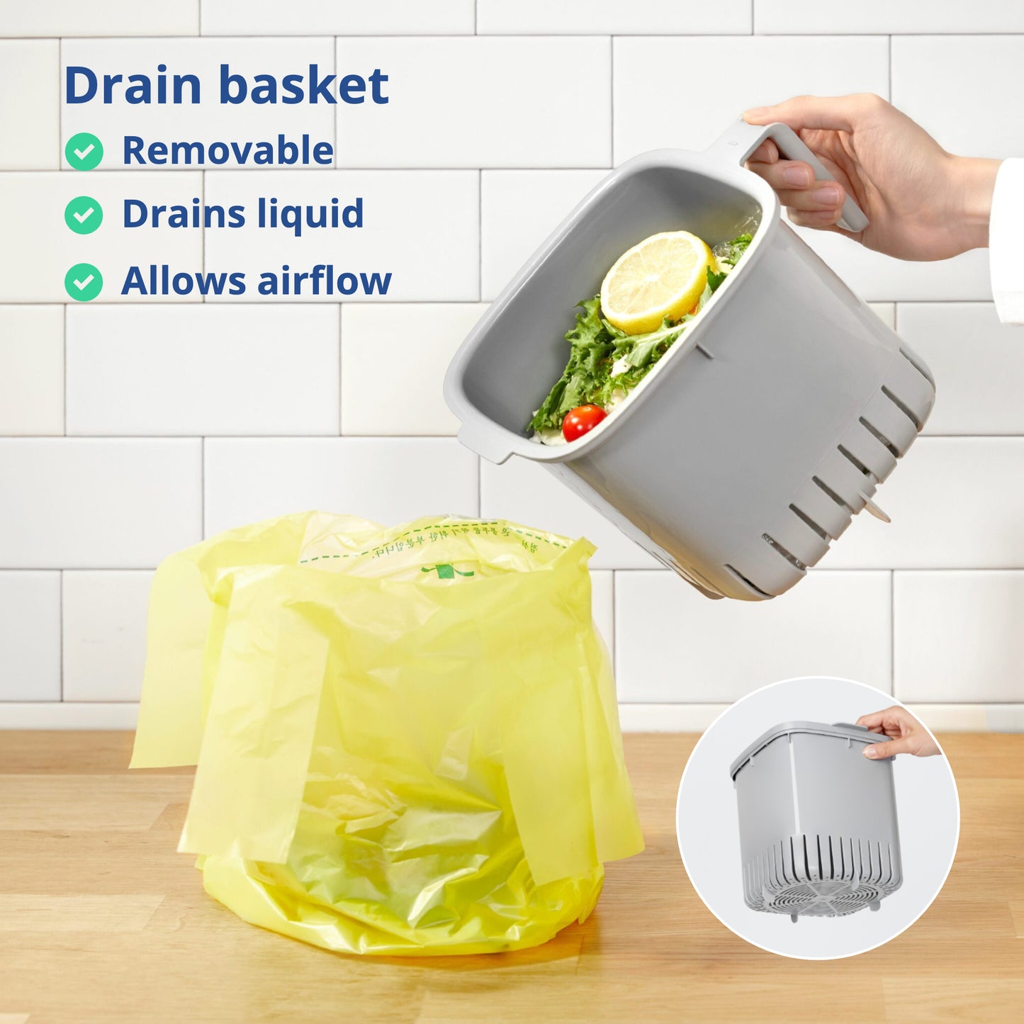 White Food Waste Bin 2.6L