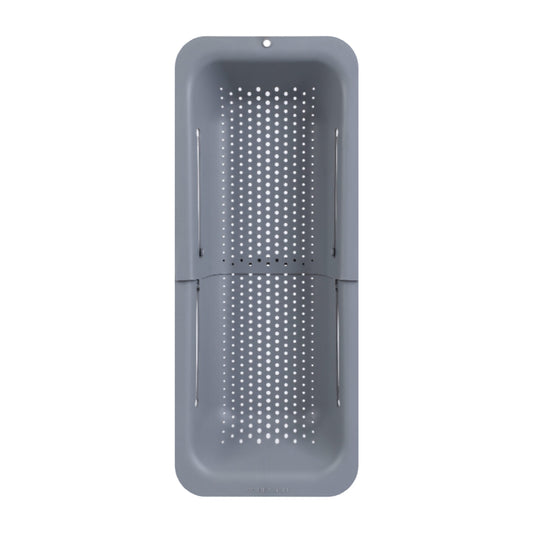 Grey adjustable Over the Sink Colander  on a white background