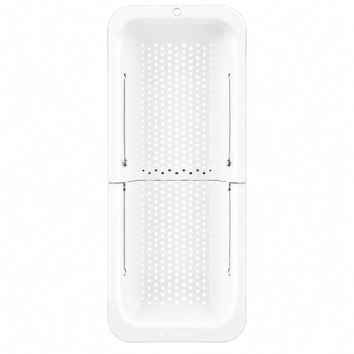 White adjustable Over the Sink Colander  on a white background