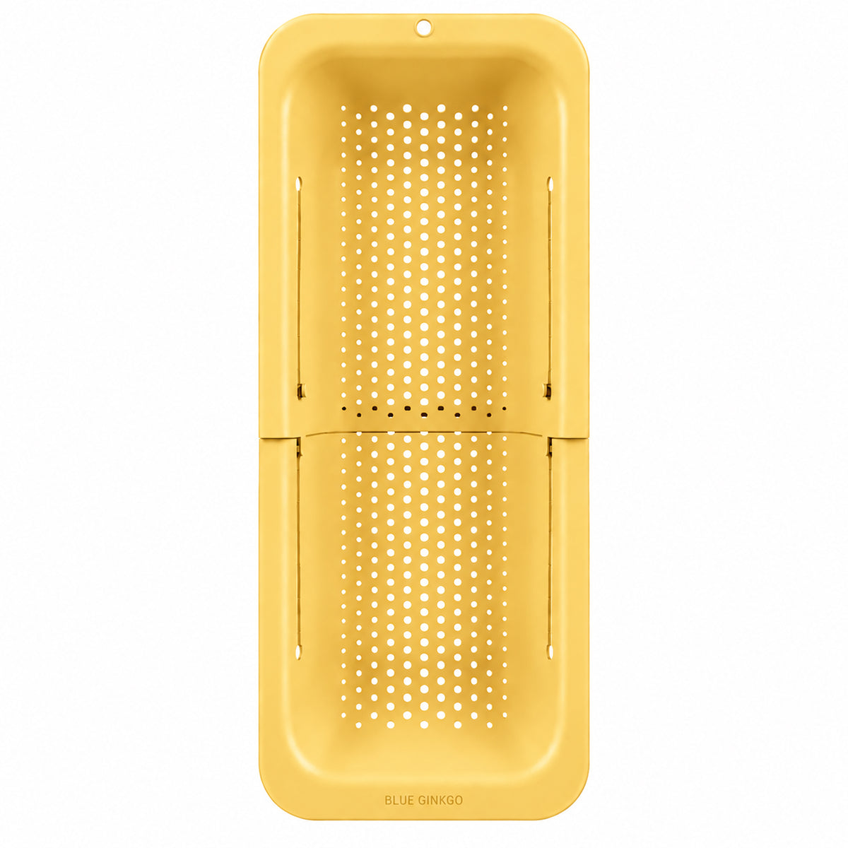 Yellow adjustable Over the Sink Colander  on a white background