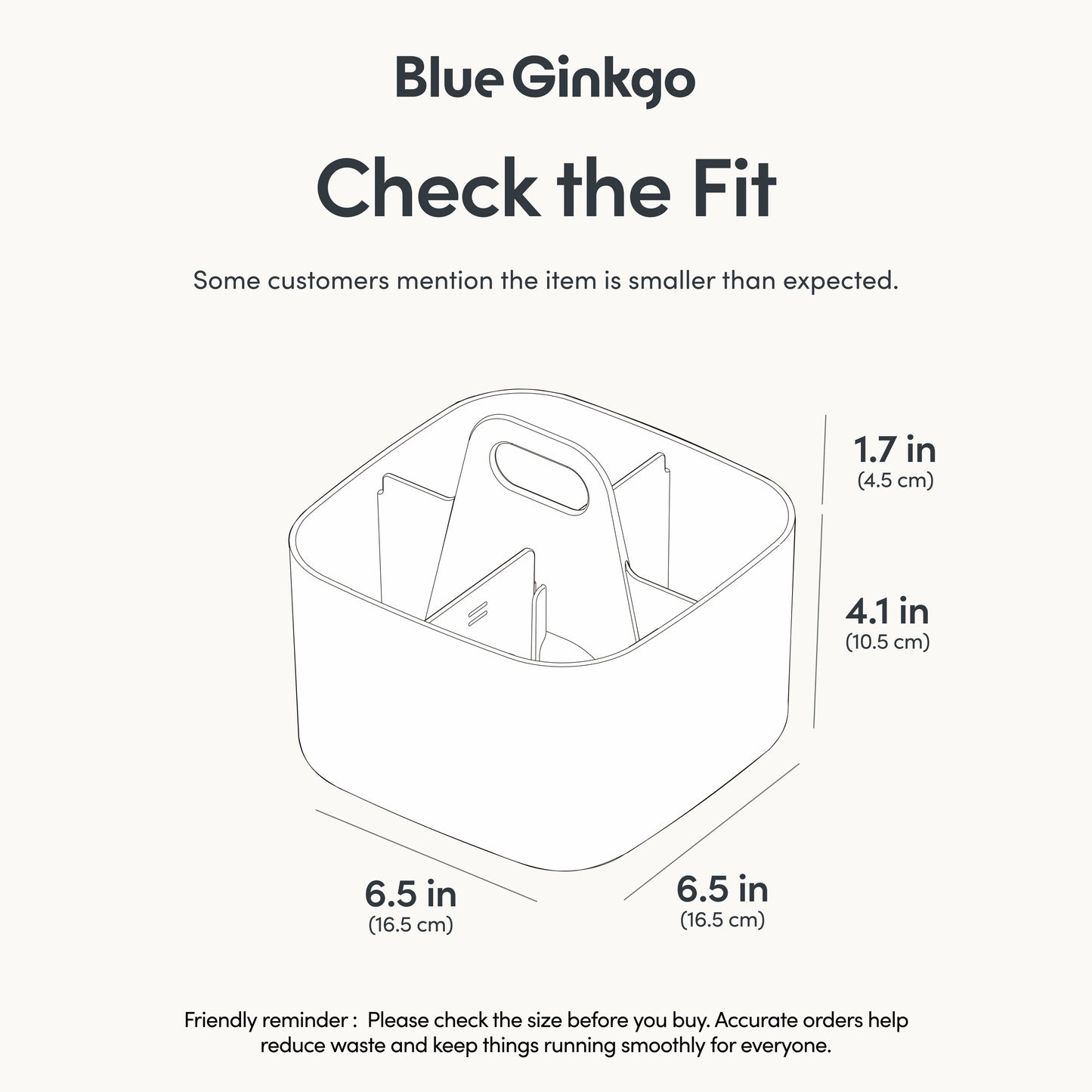 Measurement chart for Blue Ginkgo's square caddy.