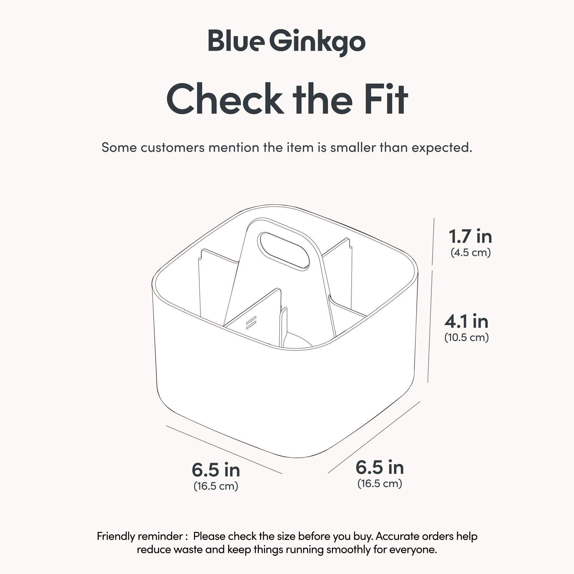 Measurement chart for Blue Ginkgo's square caddy.