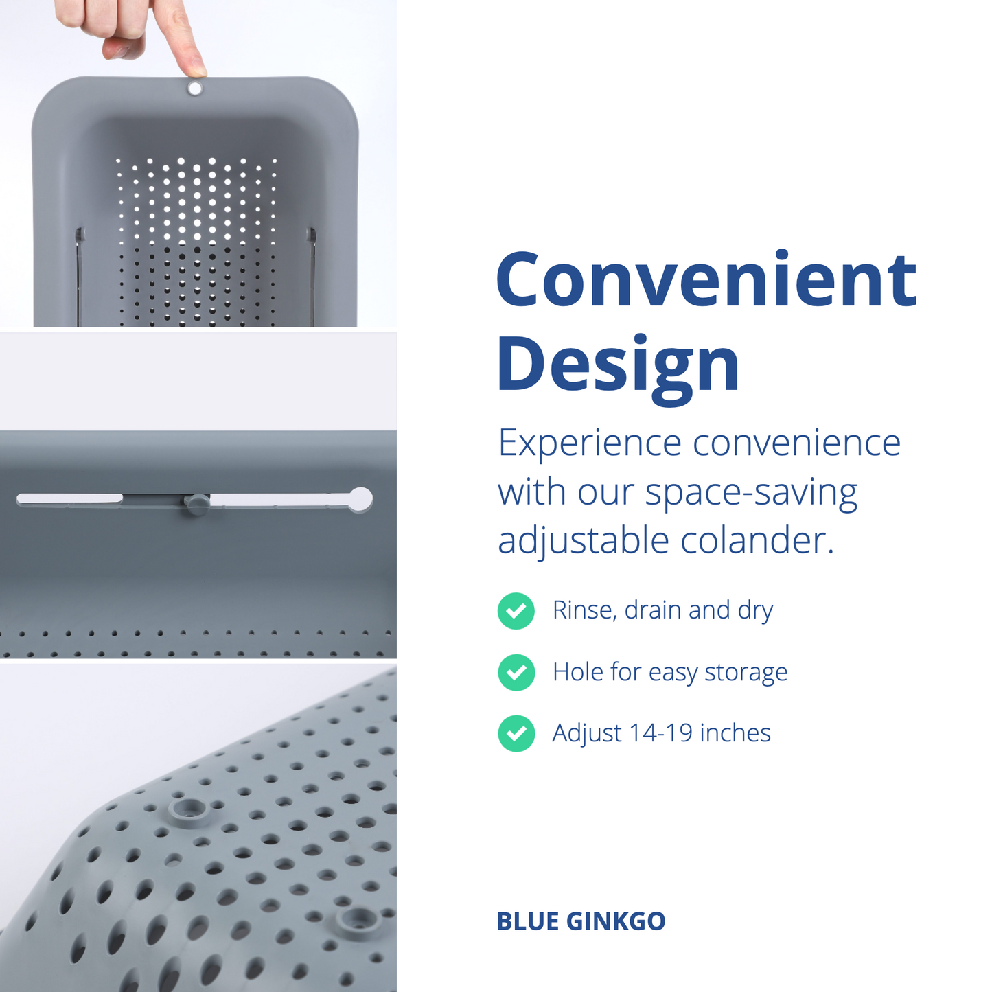 Expandable Grey Over the Sink Colander