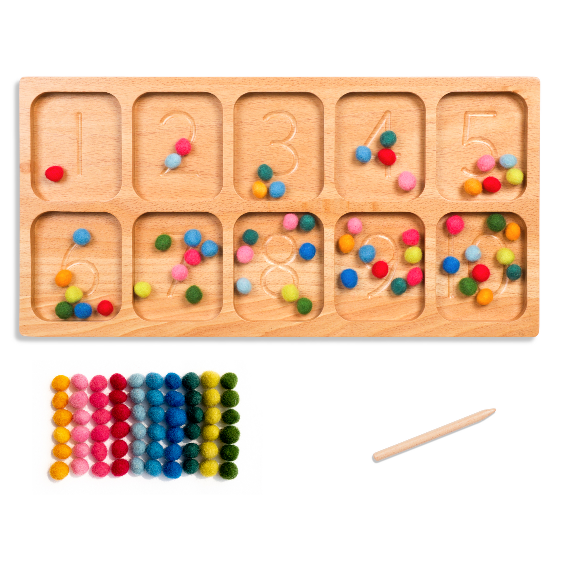 Wooden Montessori Number Sorting Tray | BLUE GINKGO